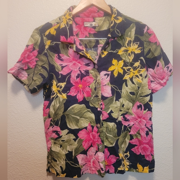 Caribbean Joe Floral Tropical Top - Picture 1 of 4